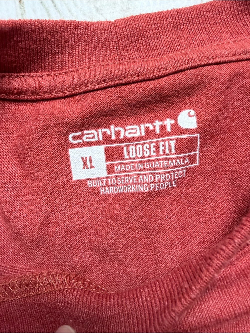 Carhartt Long Sleeve Pocket Tee in Brick Red with White Sleeve Logo - Picture 4 of 6